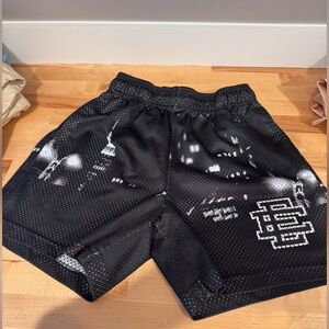 Eric Emanuel Black Mesh Shorts with White Drawstring and Branded Waist Label
